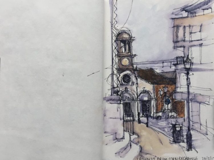 Crown Street from the Corn Exchange, Leeds - urban sketch by Sian Hughes